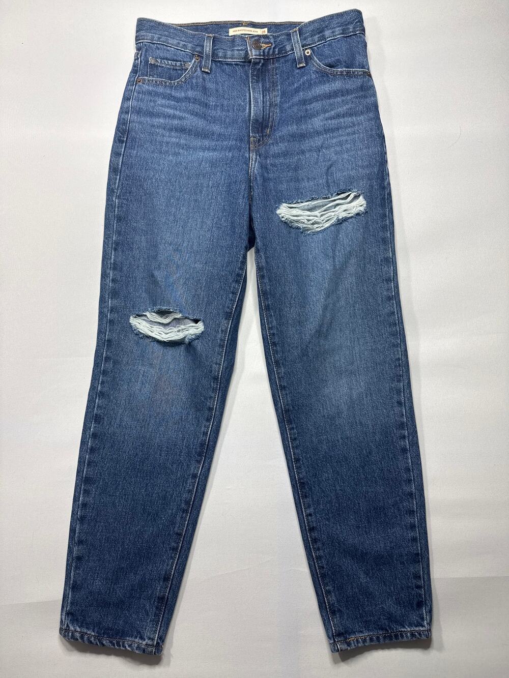 Levi's Women's High Waisted Mom Jean Blue Distressed Jeans - 28x27 (30x27)